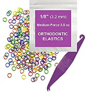 1/8 Inch Orthodontic Elastic Rubber Bands, 100 Pack, Neon, Medium 3.5 Ounce Small Rubberbands Dreadlocks Hair Braids Fix Tooth Gap, Free Elastic Placer for Braces