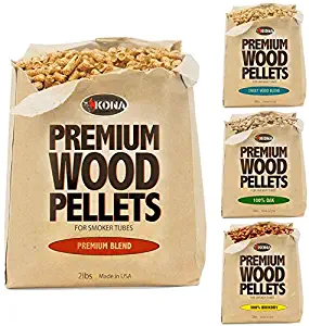 Kona Best Wood Smoking Pellets - Grilling Smoker Tube Pellets Variety Pack - 100% Hickory, Premium Blend, 100% Oak, Signature Sweetwood Blend - 2 Pound Bags