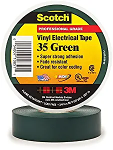 Scotch Vinyl Color Coding Electrical Tape 35, 3/4 in x 66 ft, Green