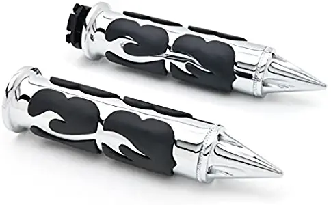 Krator HG007 (Chrome Billet Hand Grips Black Flame Set Stilleto End Fits 1" Handlebars Bar)