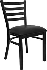 Flash Furniture HERCULES Series Black Ladder Back Metal Restaurant Chair - Black Vinyl Seat