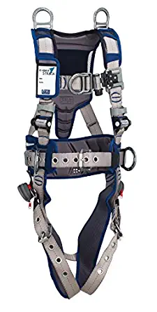 3M DBI-SALA 1112578 ExoFit STRATA, Aluminum 6 D-Rings, Tongue Buckle Leg Straps with Sewn in Hip Pad & Belt, X-Large, Blue/Gray