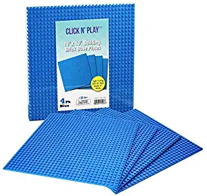 Click n' Play Blue Building Brick Baseplates - 10" x 10" - (Pack of 4) Tight Fit-Lego Compatible