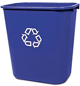 Rubbermaid Commercial Medium Deskside Recycling Container, Rectangular, Plastic, 28 1/8qt, Blue - Includes one each.