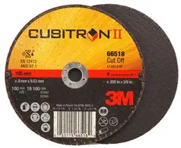 3M8482; Cubitron8482; II Cut-Off Wheel 66518 T1 4" x .035" x 3/8" Ceramic Grain, Pack of 10