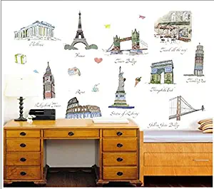 Axb-dmg Famous Building Waterproof Removable Personality Creative Decorative Wall Stickers 6090Cm