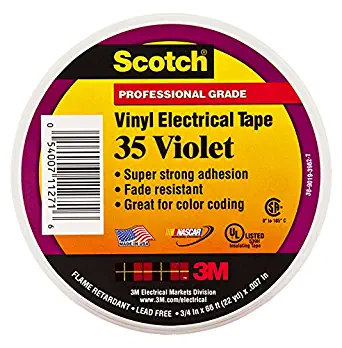 3M 35-Violet-1/2x20FT Scotch Vinyl Color Coding Electrical Tape 35, 1/2" x 20', Violet