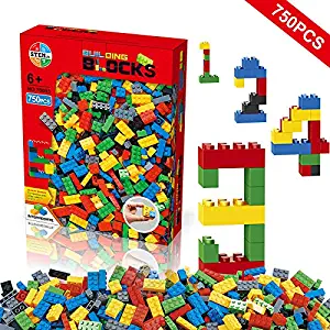 Building Blocks 750 Pieces Set, Building Bricks Creative DIY Interlocking Toy Set Random Colors Mixed Shape ABS Puzzle Construction Toys Set for Kids and Toddlers (750 PCS)