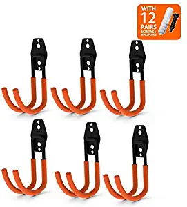 CoolYeah Steel Garage Storage Utility Double Hooks, Heavy Duty for Organizing Power Tools,Large J Hooks (pack of 6, 5.5 × 3.1 × 4.2 inches)