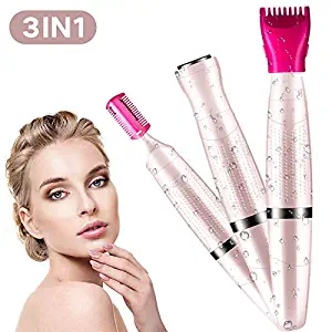 Bikini Trimmer for Women,3 in 1 Painless Electric Bikini Razor,Ladies Body Waterproof Shaver,Personal Bikini Razors, Painless Multi Purpose Hair Remover for Face/Bikini Area/Eyebrow/Armpit/Leg