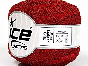 Red Mini Ladder Glitz Ribbon Yarn - Metallic Sparkle 50 Gram