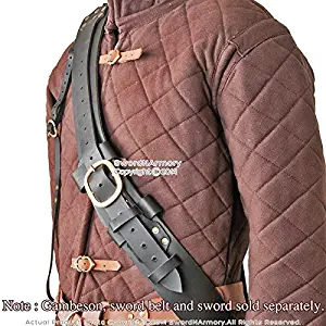 Etrading Black Genuine Leather Baldric for Medieval Long Sword Claymore Belt Frog Hanger