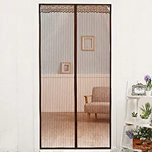 UP to 36' '(36"X 83'' Striped) Embroidered Hook Loop Fastener Magnetic Screen Door Curtain with Elegant Jacquard Lace Fit Door Full Frame Auto Close Anti Insect - Kids & Pets Friendly