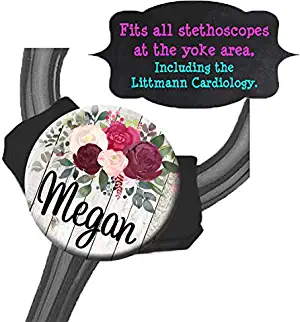 Yoke Stethoscope Tag - Burgundy Rose Floral - Steth ID Tag/Nurse/RT/LPN/RN/Medical/Nurse Gift