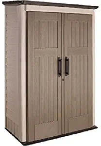 Rubbermaid Resin Vertical Outdoor Shed, Medium, Beige/Brown