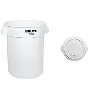 Rubbermaid Commercial BRUTE Trash Can, Vented, 20 Gallon, White with Lid (FG262000WHT & FG261960WHT)