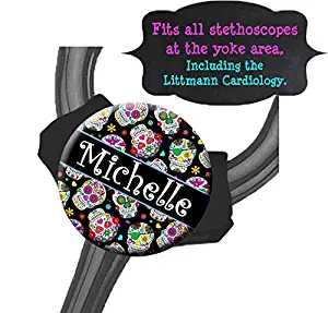 Yoke Stethoscope Tag - Sugar Skulls - Steth ID Tag/Littmann/Thicker Tubing/Stethoscope Tag