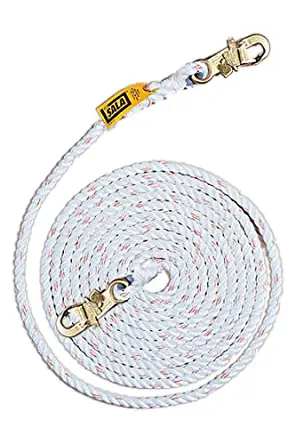 3M DBI-SALA 1202842 Dropline Rope, 100' Polyester/Polypropylene Blend 5/8" Diameter Rope with Snap Hooks At Both Ends, White