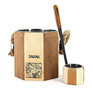 ALEKO WZ04 Wooden Bucket and Ladle for Sauna Handcrafted from Pine