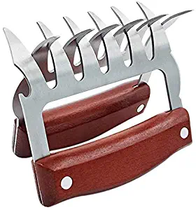 Fiecco Metal Meat Claws, Pulled Pork Shredders, Stainless Steel Meat Forks with Wooden Handle & Bottle Opener, BBQ Claws for Shredding,Pulling,Handing - Serving Pork,Turkey & Chicken,BPA Free (2 Pcs)