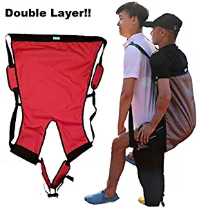 Double Layer Patient Lift Sling Carrier One-Person Transferring Belt for Carrying Up and Down Stairs to Bed,Wheelchair,Chair,Car,Vehicle for Elderly,Handicapped,Disabled,Bedridden (Red, Small)
