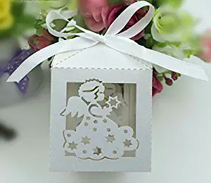 Joinwin New 50PCS Laser Cut White angel Wedding Box in Pearlescent Paper box,party show candy box,party shower gifts,Chocolate Box