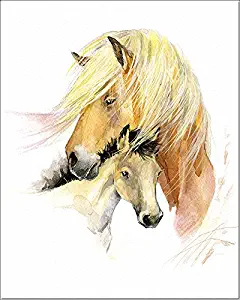7Dots Art. Mom and Baby. Watercolor Art Print, Poster 8"x10" on Fine Art Thick Watercolor Paper for Childrens Kids Room, Bedroom, Bathroom. Wall Art Decor with Animals for Boys, Girls. (Horses)