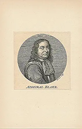 Admiral Blake c.1750 fine antique engraved nautical portrait print