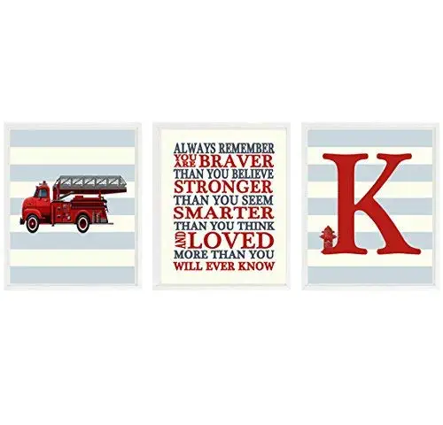 Vintage Fire Truck Art, Baby Boy Nursery, Always Remember Quote, Personalized Name Print, Boy Decor, Big Boy Bedroom, Fireman Decor, Gift