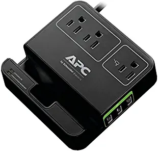 APC APNP3U3B P3U3B 3-Outlet SurgeArrest(R) Surge Protector with 3 USB Ports (Black)