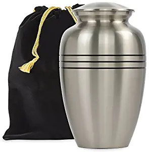 Grace and Mercy Pewter Large Urn for Human Ashes - A Beautiful and Humble Urn for Your Loved Ones Remains. This Lovely Simple Urn Will Bring You Comfort Each Time You See It - with Velvet Bag