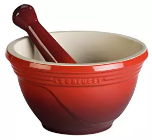 Le Creuset Stoneware 20-Ounce Mortar and Pestle, Cerise (Cherry Red)
