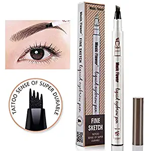 Tattoo Eyebrow Pen Waterproof Ink Gel Tint with Four Tips, Long Lasting Smudge-Proof Natural Hair-Like Defined Brows All Day (Dark Grey)