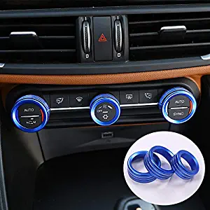 Aluminum Alloy 3Pcs Air Condition Switch Knob Decoration Cover Trim for Alfa Romeo Giulietta Stelvio 2017+ (Blue)