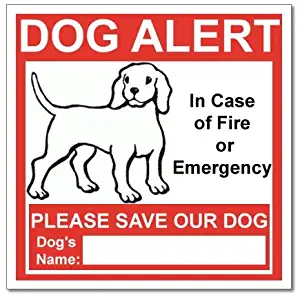 SecurePro Products 6 Dog Alert Safety Warning Window Door Stickers; in Case of Fire Notify Rescue Personnel to Save Dog
