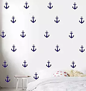 YOYOYU Set of 48 Anchor Pattern Wall Sticker Vinyl Sailing Nautical Wall Decal- Kids Boys Room Interior Home Decoration Mural (Dark Blue)