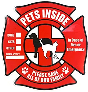 PETSAVERS Pet Inside Sticker Static Cling Rescue Window Decals with Bonus Pet Saver Wallet Card No Adhesive, Red, 4 Count