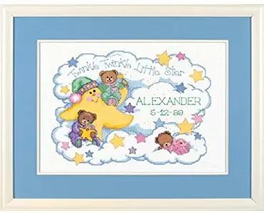 DIMENSIONS Counted Cross Stitch Kit, Twinkle Twinkle Baby Birth Record Personalized, 14 Count White Aida, 14'' W x 10'' H