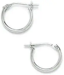 Solid 14k White Gold Small Classic Polished 1x10mm Round Notch Hoop Earrings for women for cartilage piercing