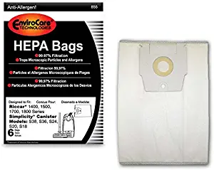 EnviroCare Replacement HEPA Vacuum bags for Riccar 1400, 1500, 1700, 1800 Series and Simplicity S38, S36, S24, S20 and S18 Canisters 6 pack