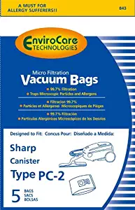 Sharp Type PC-2 Canister EnviroCare Vacuum Cleaner Bags / 5 pack - Generic w/closure OEM PC2