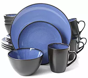 Gibson Home 16 Piece Reactive Stoneware Soho Round Dinnerware Set, Blue