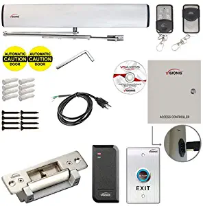 Visionis FPC-7361 110V Electric Automatic Door Opener + Closer for 440lb Out-Swing Doors + 2 Wireless Remotes + VIS-7013 No Touch Exit Button + Access Control Reader with Software + Electric Strike