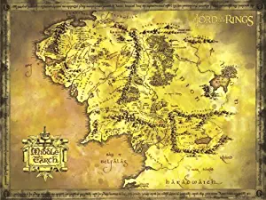 BEYONDTHEWALL Archive Lord of The Rings Classic Middle Earth Map Epic Fantasy Adventure Film Movie Print Poster (8 X 10 Framed Poster)