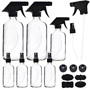 7 Pack Clear Glass Spray Bottles, 2 Pack 16 Ounce Empty Spray Bottles, 8 Ounce Glass Spray Bottle and 4 Pack 2 Ounce Glass Spray Bottles for Essential Oils, Cleaning Products, Aromatherapy, Mist Plant