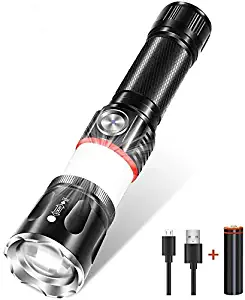 Rechargeable Flashlight, Magnetic Flashlight 360° COB Light (18650 Battery Included), Super Bright Zoomable Water-Resistant 4 Light Modes for Camping Hiking Emergency