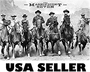 Magnificent Seven horiz b&w POSTER 34.5 x 23 Charles Bronson Yul Brynner Steve McQueen James Coburn the 1960 western 7 movie (sent FROM USA in PVC pipe)