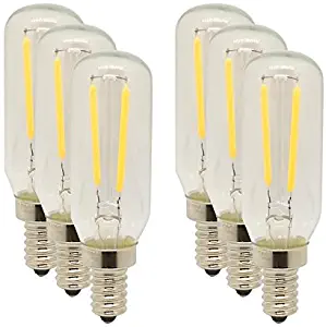 Mansa Lighting, T25/T8 Style LED Bulb (Tube Shape), 6 Pack, 200 Lumens, 2 Watts, E12 Candle Base, Warm White, 25W Equivalent