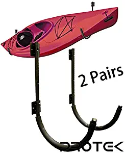 Protek 2 Pair of Indoor Outdoor 150 Lbs Kayak Canoe SUP Board Paddleboard Snowboard Surfboard Wakeboard Ski Storage Dock or Wall Mount Hook Display Rack Cradle Bar