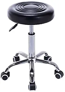 COSTWAY Rolling Stool Ergonomic Swivel Adjustable Hydraulic Drafting Salon Massage Spa Stool with Comfortable Larger Cushioned Seat, Chrome Metal Base (Black)